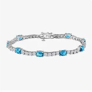 Blue Topaz & CV 7.5" Tennis Bracelet In Gift Box; For Kitty Rescue!